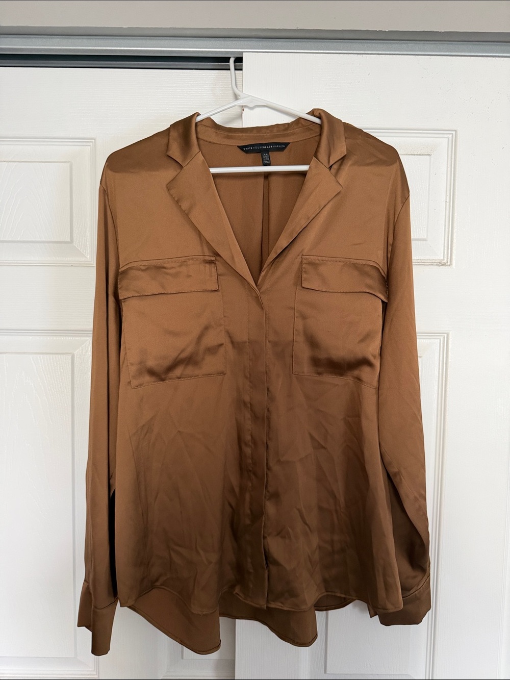 White House Black Market Satin Button-Down Shirt in Brown